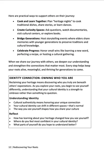 A reflection page: Identity Connection, Owning Who You Are